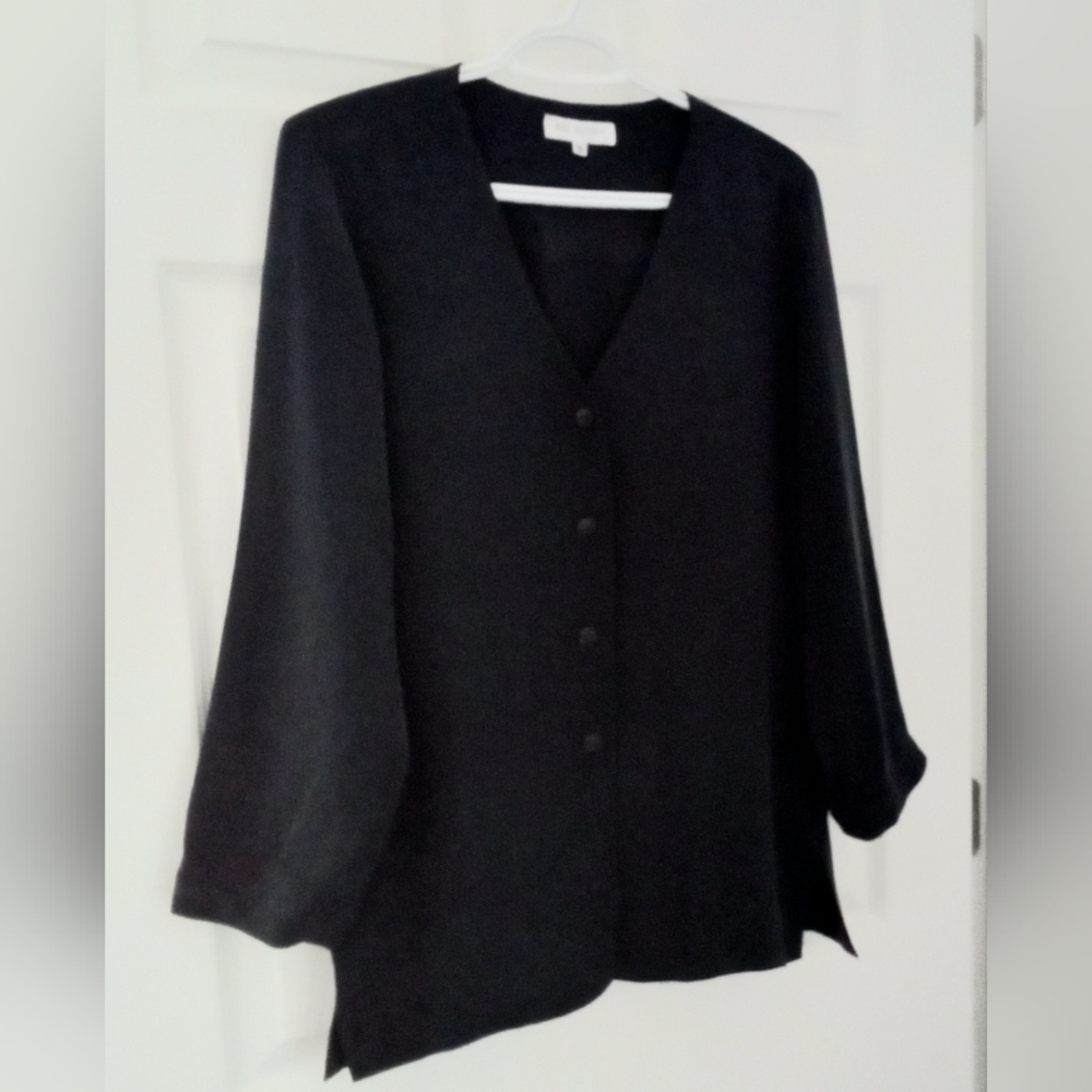 Mulberry Women's Silk Deep Navy Button Front V-neckline Blazer